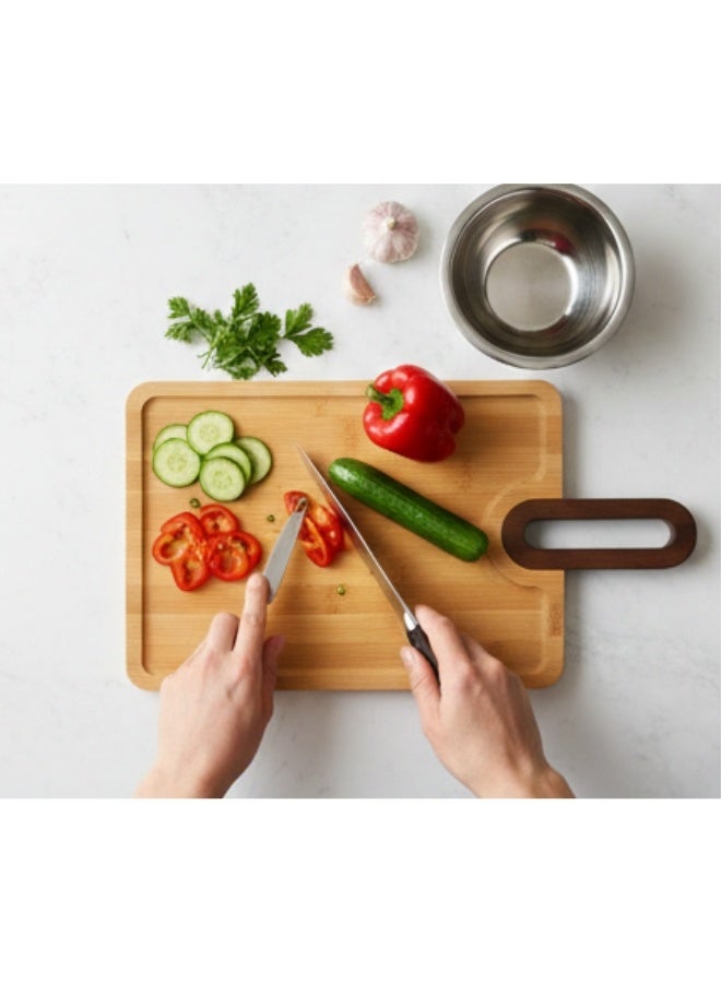 هابي هوم صينية تقديم خشبية من الخيزران مع مقبض عملي | صينية تقديم للمقبلات، البيتزا، الجبن والفواكه | صينية طبيعية صديقة للبيئة للاستخدام اليومي والمناسبات | تصميم عصري أنيق للمائدة 38*20سم - Image 3