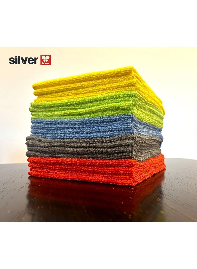 Silver Home Microfiber Cleaning and Drying Cloth 40x40 cm 16x16 in 3-Pack Ultra Soft Highly Absorbent Durable Precision Stitching Smart Weave Fabric Reusable for Glass Kitchen Dishes Bathroom Automotive Everyday Use - Image 1