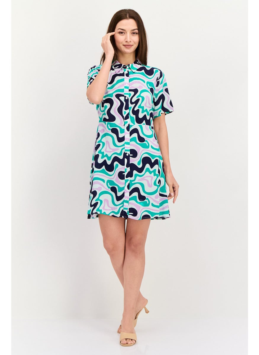 PIECES Women All Over Print Mini Shirt Dress, Green  - Image 2