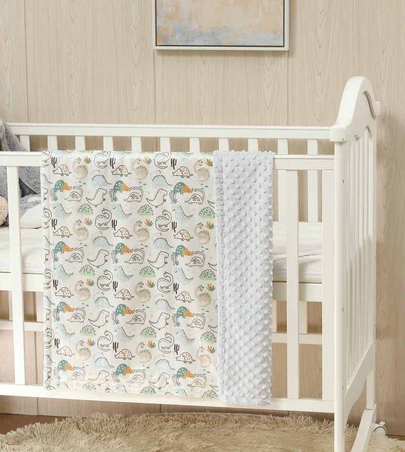CREVENT 2Pcs 30''X40'' Cute Cozy Fluffy Warm Baby Blankets for Infants Toddlers' Bedding Crib Cot Stroller - Grey Cloud + Minky Dinosaur - Image 2