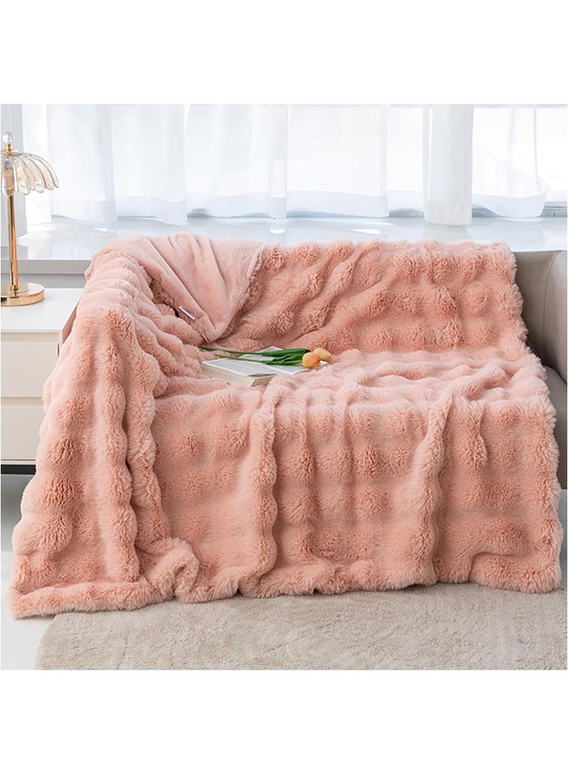 LIMOS Faux Rabbit Fur Throw Blanket Cute Cozy Furry Fuzzy Blanket Plush Warm Fleece Fluffy Blanket for Couch Sofa  - Image 1