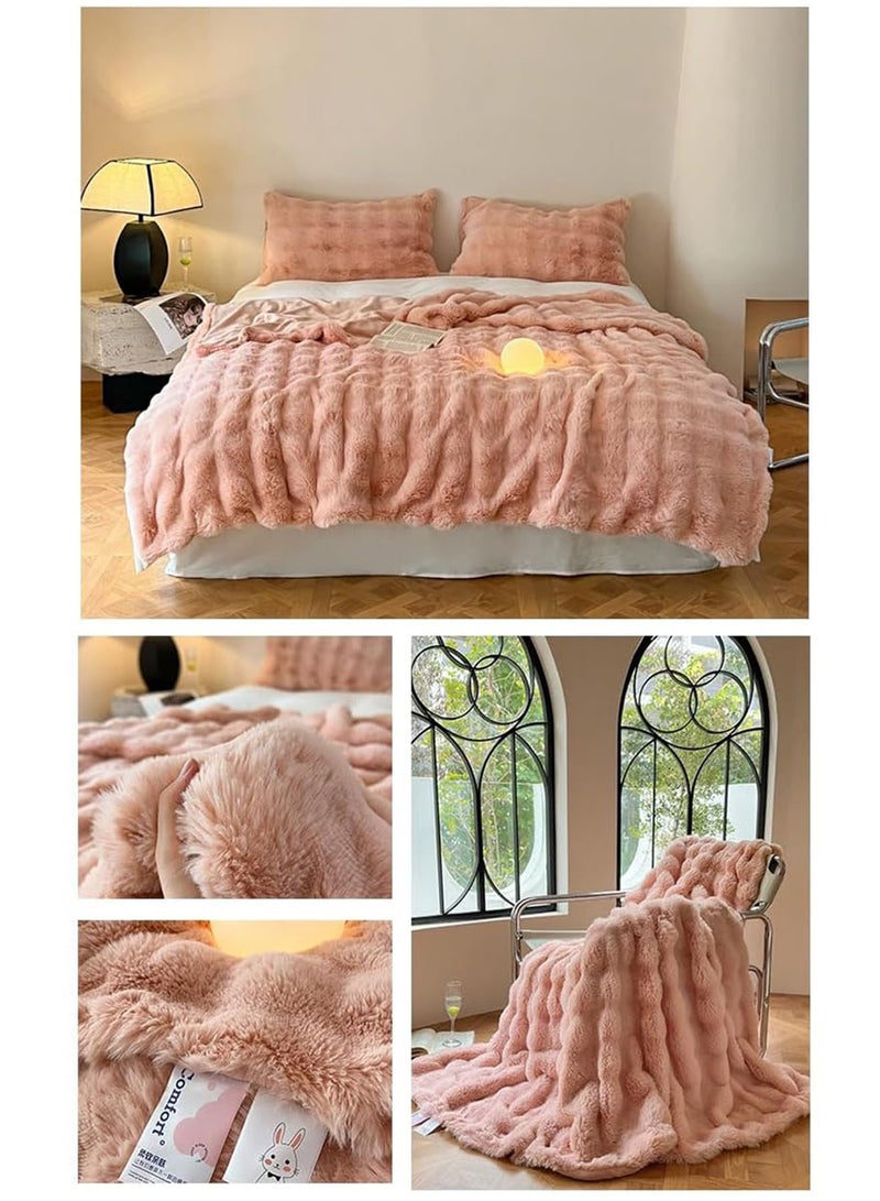 LIMOS Faux Rabbit Fur Throw Blanket Cute Cozy Furry Fuzzy Blanket Plush Warm Fleece Fluffy Blanket for Couch Sofa  - Image 5