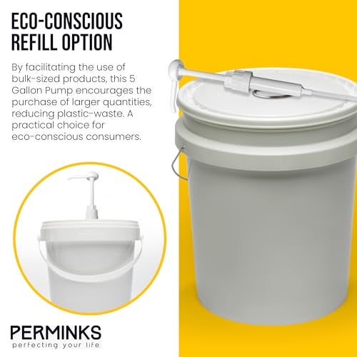 PERMINKS 5 Gallon Pump Dispenser - Pump for 5 Gallon Bucket, Jug, Bottle, Large Container - Great for Shampoo & Conditioner, Laundry Detergent, Snow Cone Syrup, Bleach Liquid, Oil & More (Pack of 1) - Image 4
