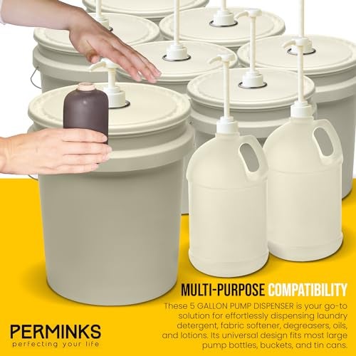 PERMINKS 5 Gallon Pump Dispenser - Pump for 5 Gallon Bucket, Jug, Bottle, Large Container - Great for Shampoo & Conditioner, Laundry Detergent, Snow Cone Syrup, Bleach Liquid, Oil & More (Pack of 1) - Image 5