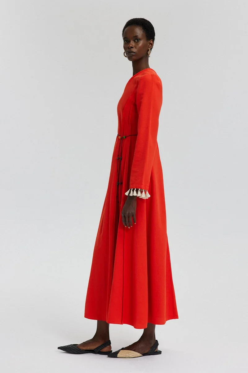Touche Rib Detailed Linen Dress