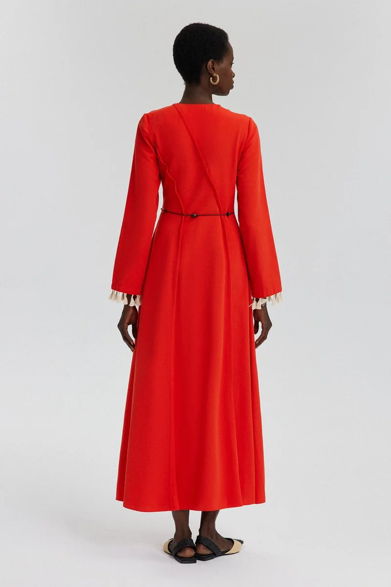 Touche Rib Detailed Linen Dress