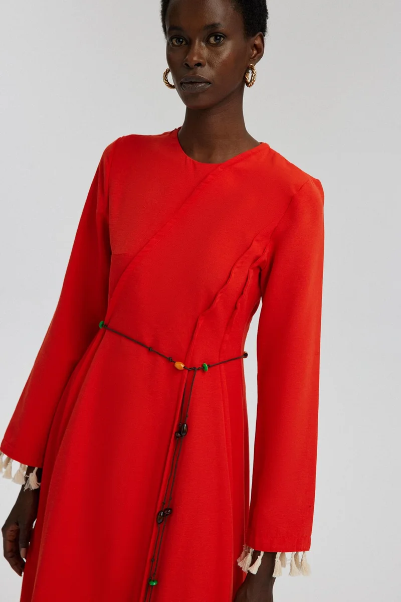 Touche Rib Detailed Linen Dress