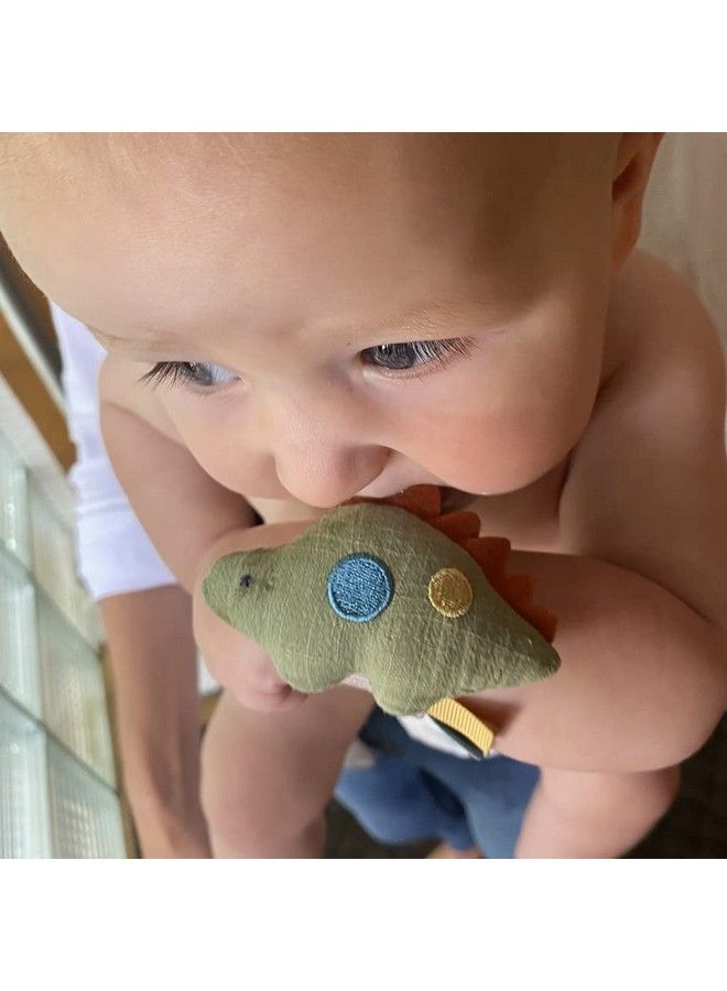 Wrist Rattle Wearable Itzy Bitzy Rattle For Babies; Made Of Soft Cotton And Easily Attaches To Wrist; Makes Gentle Rattle Sound; Dinosaur
