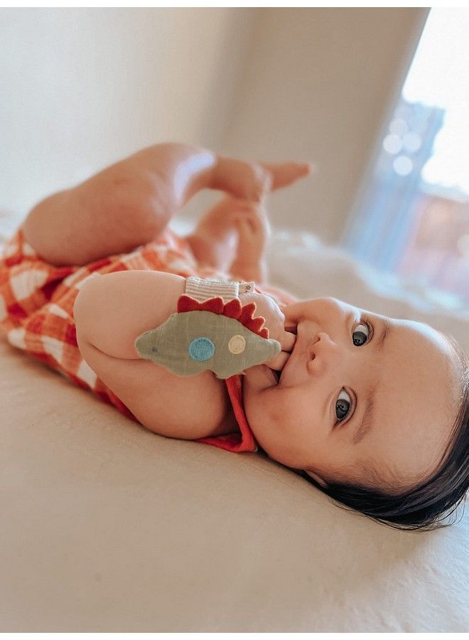 Wrist Rattle Wearable Itzy Bitzy Rattle For Babies; Made Of Soft Cotton And Easily Attaches To Wrist; Makes Gentle Rattle Sound; Dinosaur