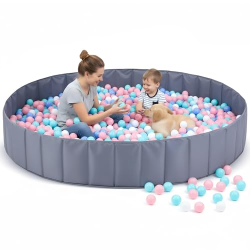 Burbell 72 x 12 Extra Large Kids Baby Ball Pool Jumbo Ball Toddlers Game Activity Pit Hold Over 2000 Balls Round Folding Portable Play Pit Indoor and Outdoor Balls Not IncludeGrey - Image 1