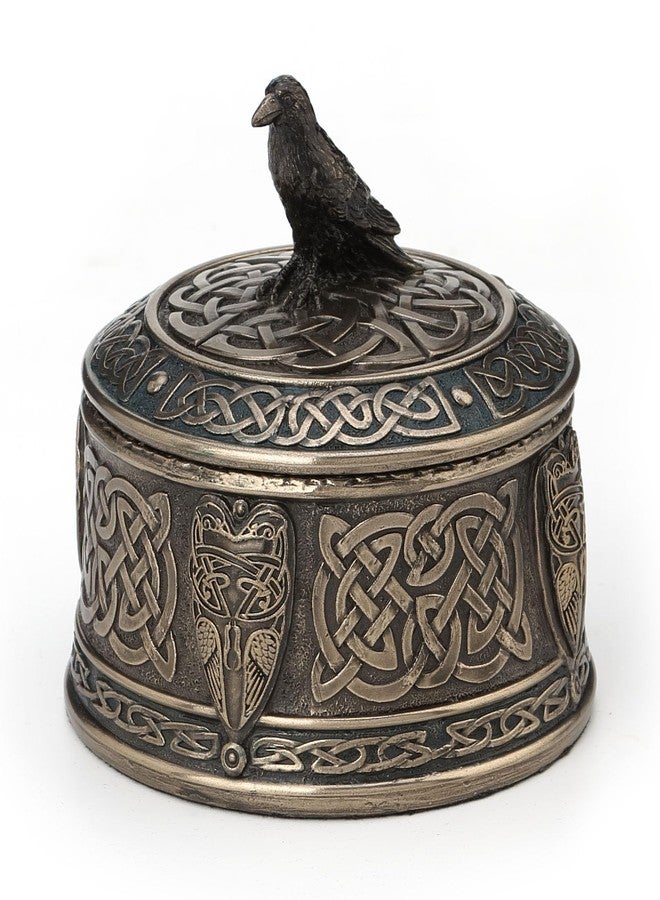 Veronese Design 4 Inch Raven Celtic Knot Pattern Round Trinket Box Cold Cast Resin Bronze Finish Home Decor - Image 1