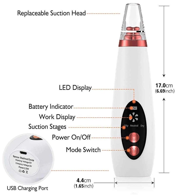 IDEA CHASERS 4 in 1 Derma Rechargeable Electric blackhead remover vacuum machine Derma Suction face cleaner machine Acne Pore Cleaner Whitehead Remover All Skin Types Blackhead - Image 3