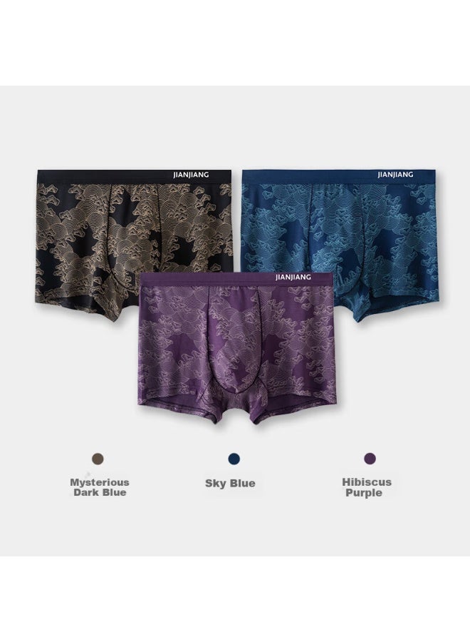 Athlete Jianjiang Men's Modal Antibacterial Boxer Briefs With Mid-rise Waist And Trendy Printed Patterns, Pack Of 3 - Image 1