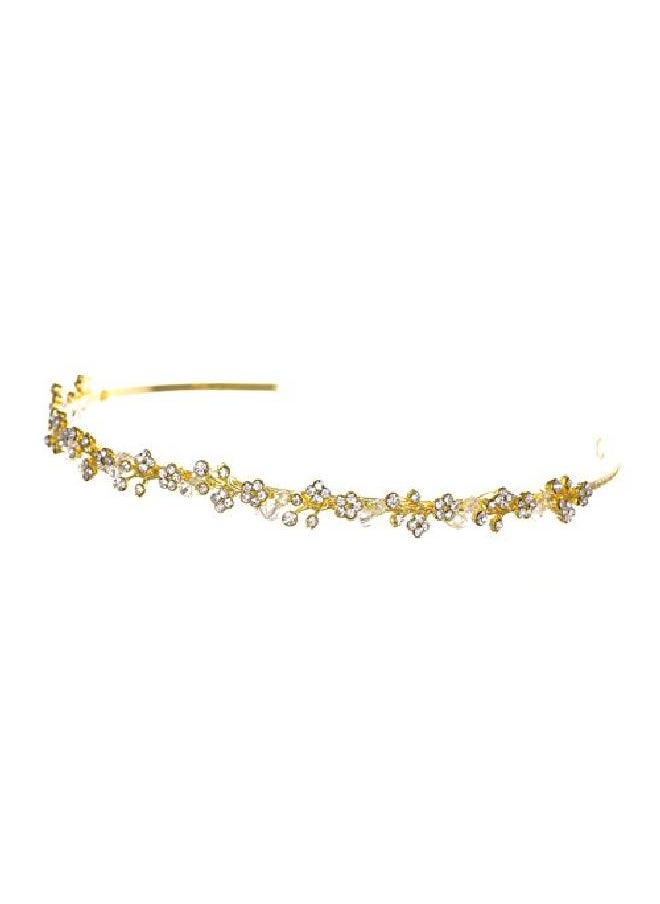 SAMKY Flexible Elegant Floral Crystal Headband Tiara Clear Crystal Gold Plated T1172  - Image 3