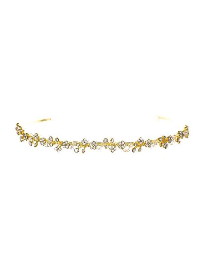 SAMKY Flexible Elegant Floral Crystal Headband Tiara Clear Crystal Gold Plated T1172  - Image 2