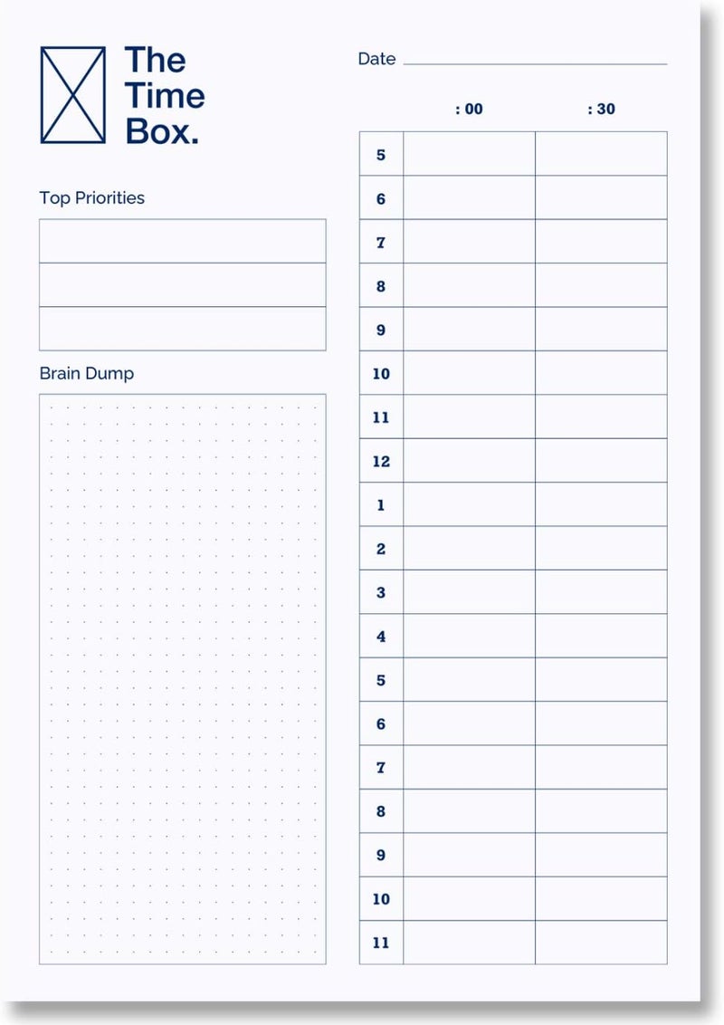 The Time Box. The Time Box Daily Time Management Planner - Time Blocking To Do List Planning Pad, Blank Hourly Notepad - Personal Organizer Notepad for Work - Brain Dump Agenda Notebook - 60 Undated Sheets 7" x 10" - Image 1