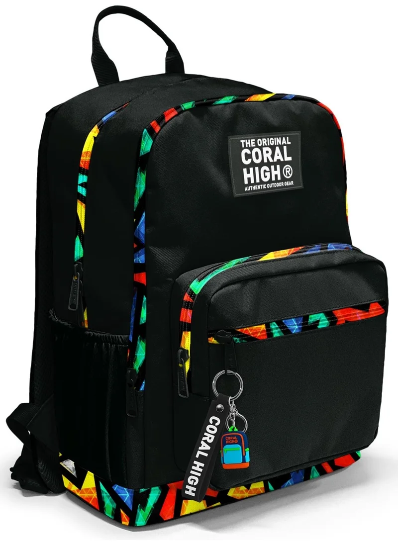 CORAL HIGH Black Graffiti Patterned School Backpack 23633