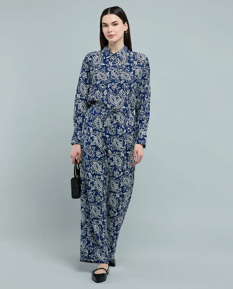 أر أند بي Paisley Patterned Tunic with Classic Collar and Long Sleeves