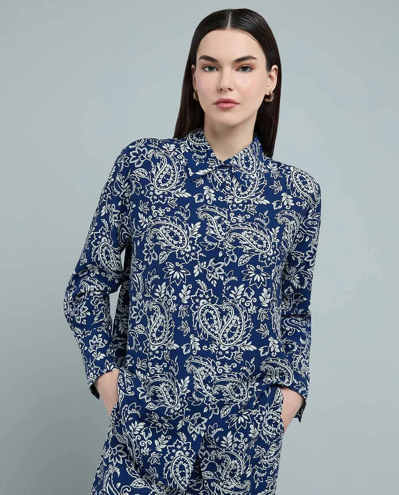 أر أند بي Paisley Patterned Tunic with Classic Collar and Long Sleeves