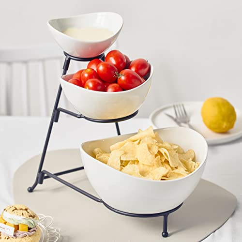 Gomakren 3 Tiered Oval Serving Bowl With Collapsible Metal Rack, Chip and Dip Serving Set, Dessert Appetizer, Candy, Fruit, Vegetable Bowl Set, Christmas Serving Bowls For Entertaining (Black Stand) - Image 2