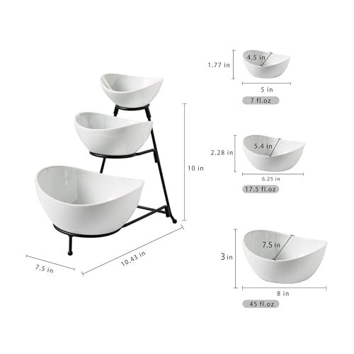 Gomakren 3 Tiered Oval Serving Bowl With Collapsible Metal Rack, Chip and Dip Serving Set, Dessert Appetizer, Candy, Fruit, Vegetable Bowl Set, Christmas Serving Bowls For Entertaining (Black Stand) - Image 3