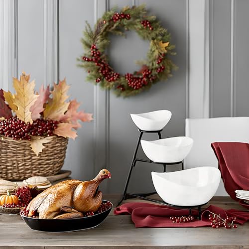 Gomakren 3 Tiered Oval Serving Bowl With Collapsible Metal Rack, Chip and Dip Serving Set, Dessert Appetizer, Candy, Fruit, Vegetable Bowl Set, Christmas Serving Bowls For Entertaining (Black Stand) - Image 5