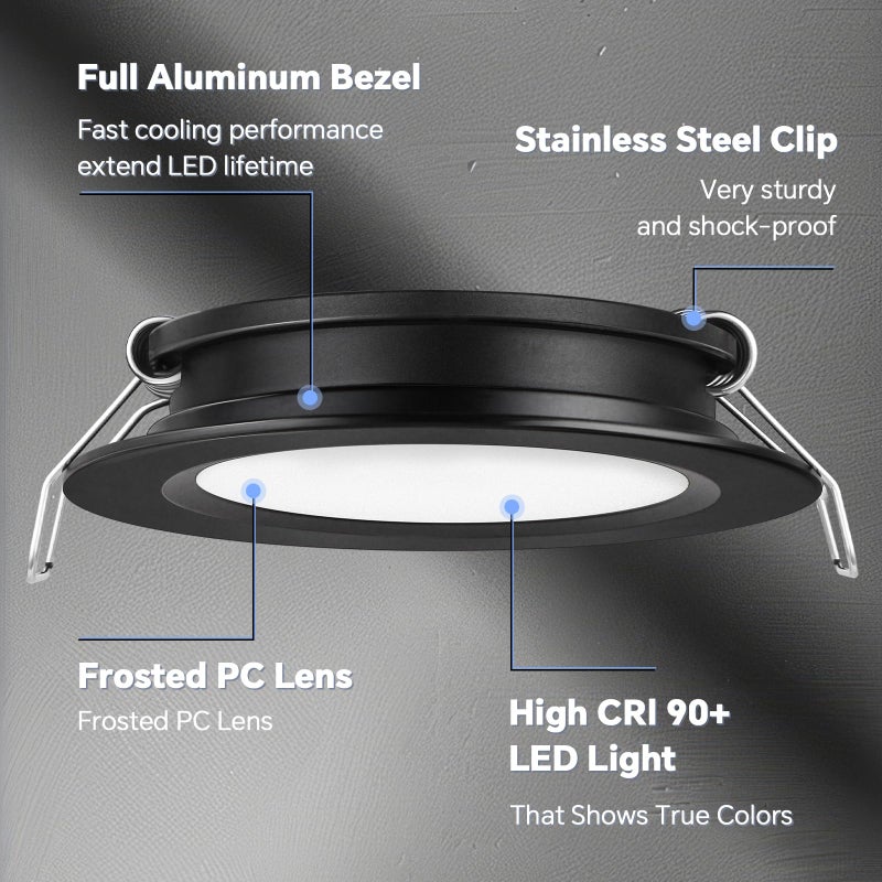 acegoo RV 2.75" Recessed LED Ceiling Light 12V Ultra-Thin Puck Light, Dimmable RV Lights Interior for Camper Van Truck Motorhome Boat Sailboat Roof Under Cabinet Lighting, 6 Pack (Black,Warm White) - Image 4