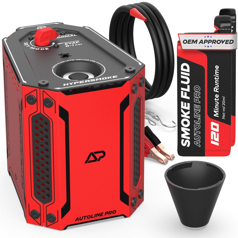 AutoLine Pro HyperSmoke Automotive Smoke Machine EVAP Vacuum Leak Tester Adjustable Pressure OEM Approved Smoke Fluid Builtin Air Compressor Motor Includes Cone for Vacuum and Exhaust Leaks