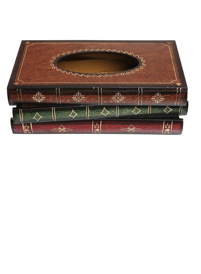 FFD Tissue Case Napkin Holder Book Shaped Wooden Tissue Box Cover Facial Tissue Cover Case Napkin Holder Wooden Facial Tissue Holder Decorative Tissue Dispenser - Image 1