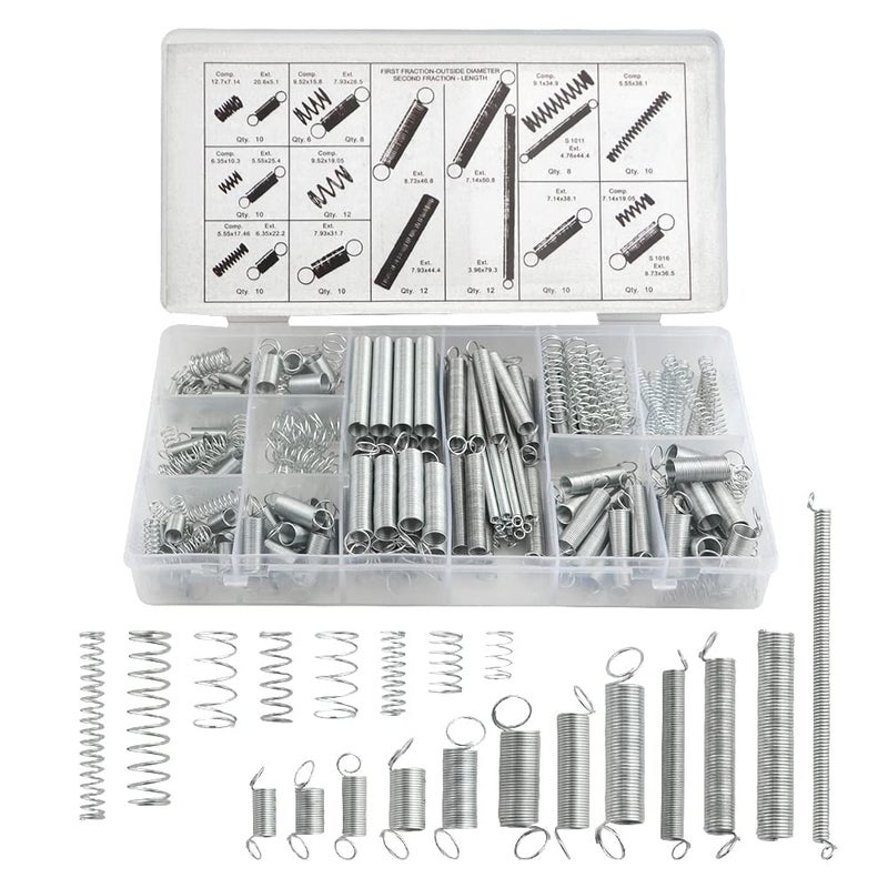 XINGYHENG 200Pcs 20 Kinds Zinc Plated Steel Coil Spring Wire Metal Extension and Compression Spring Repair Tool Assortment Kit