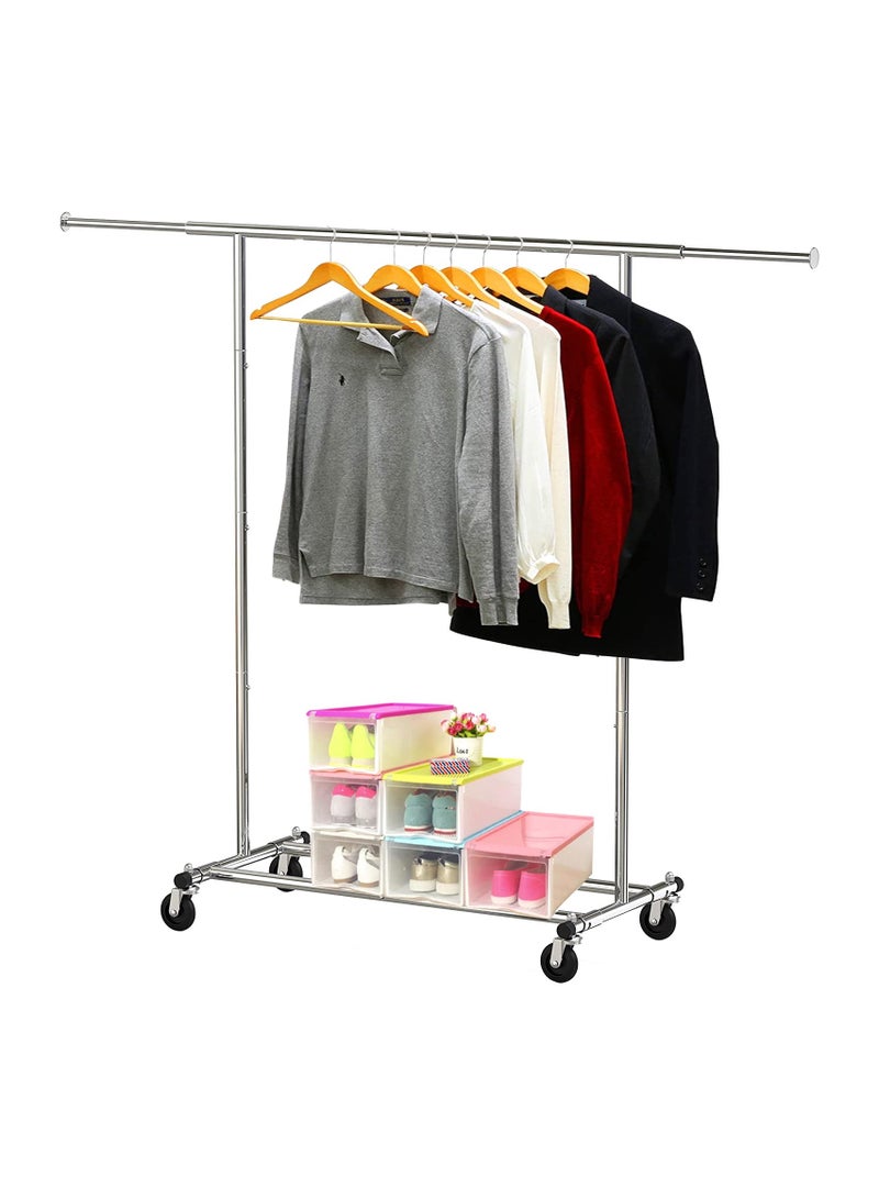 لينند رف ملابس على عجلات ، رف ملابس شديد التحمل مع سكة معلقة قابلة للتمديد ، يحمل ما يصل إلى 100 كجم ، رف ملابس قابل للطي