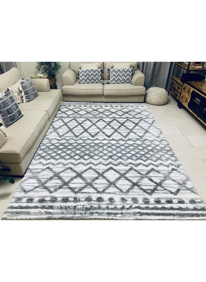 HANDPICKED FURNITURE Boho Fluffy White Rectangular Carpet Ultra Soft Area Carpets For Bed Room Living Room And Dining Room Anti-Slip Floor Carpets Easy To Clean Made In Turkey  - Image 3