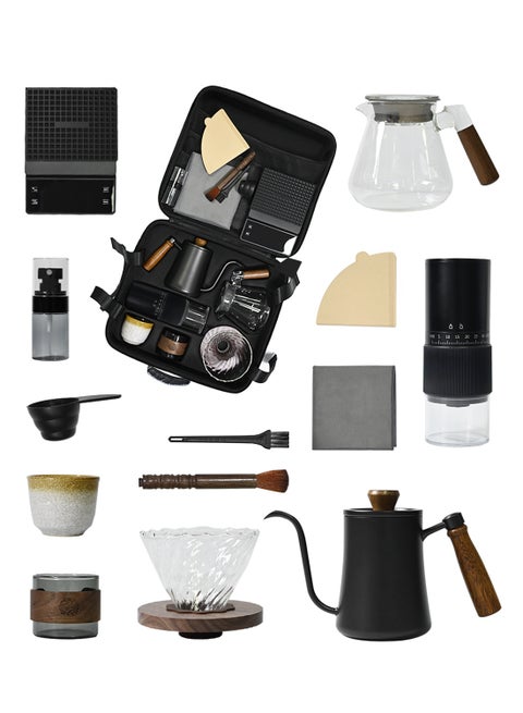 V60 Coffee Maker Set, 12 Piece Electric Grinder  Coffee Drip Set, Coffee Maker Set with Carbon Fiber Tote, Automatic Brew Coffee Maker Set with Coffee Scale, Coffee Pot, Coffee Filter for Coffee Lovers