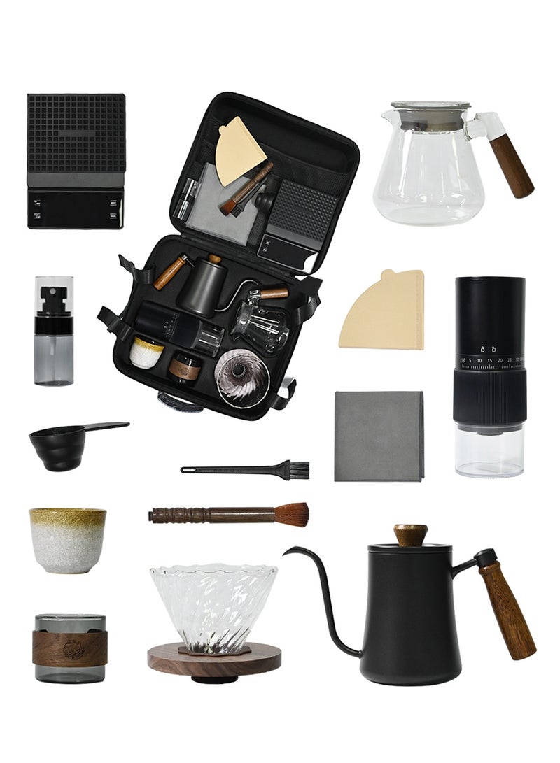 CHOIWIN V60 Coffee Maker Set, 12 Piece Electric Grinder  Coffee Drip Set, Coffee Maker Set with Carbon Fiber Tote, Automatic Brew Coffee Maker Set with Coffee Scale, Coffee Pot, Coffee Filter for Coffee Lovers  - Image 1