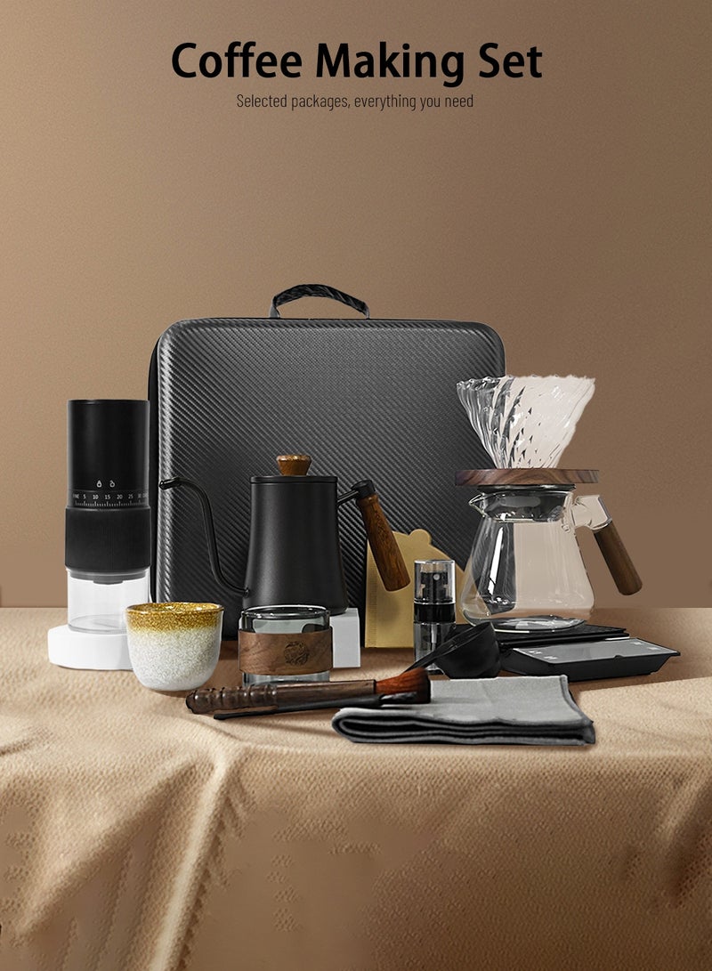 CHOIWIN V60 Coffee Maker Set, 12 Piece Electric Grinder  Coffee Drip Set, Coffee Maker Set with Carbon Fiber Tote, Automatic Brew Coffee Maker Set with Coffee Scale, Coffee Pot, Coffee Filter for Coffee Lovers  - Image 2
