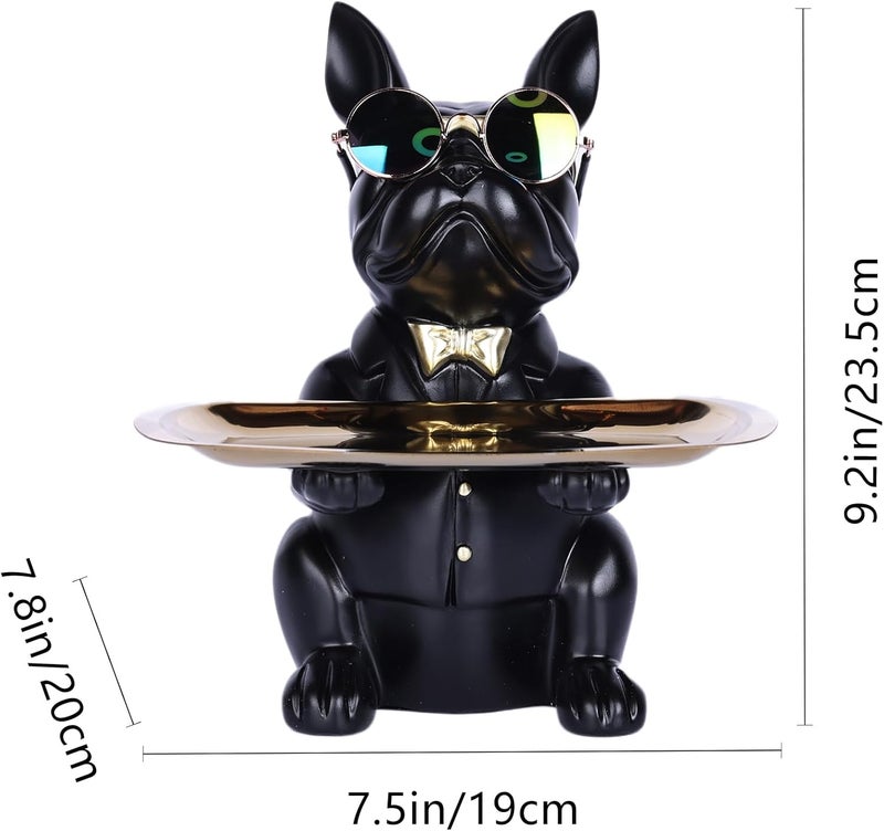 suruim Resin Bulldog Statue Storage Key Holder Candy Jewelry Earrings Piggy Bank Suitable for Home Decor Modern Animal Sculpture Table Decor (Black) - Image 4