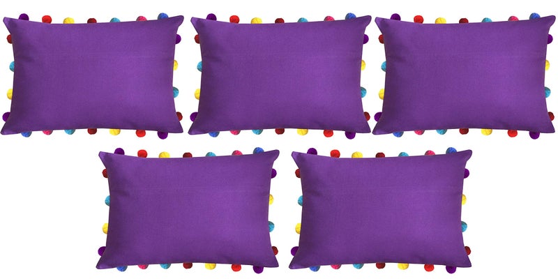 Lushomes Cushion Cover 14x20, Boho Cushion Covers, Sofa Pillow Cover, Cushion Covers with Tassels, Cushion Cover with pom pom (14x20 Inches, Set of 5, Purple) - Image 1