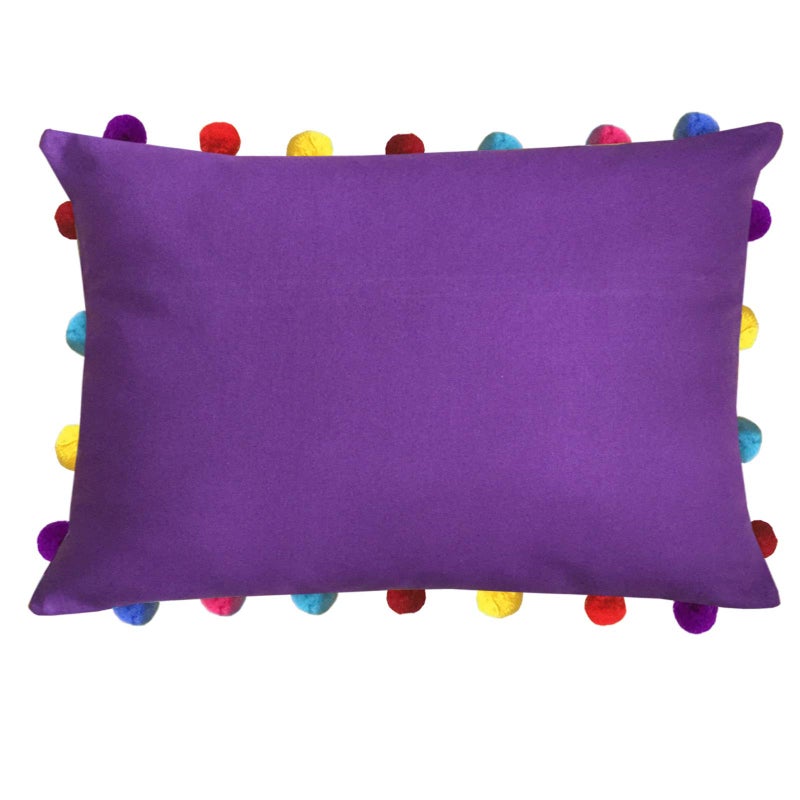 Lushomes Cushion Cover 14x20, Boho Cushion Covers, Sofa Pillow Cover, Cushion Covers with Tassels, Cushion Cover with pom pom (14x20 Inches, Set of 5, Purple) - Image 2
