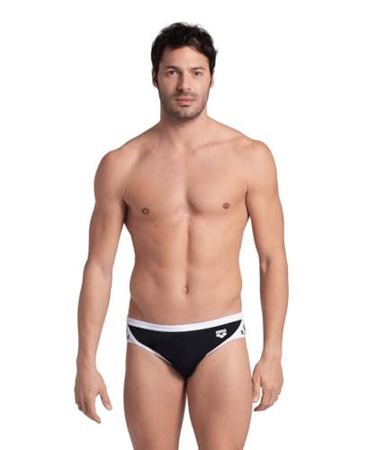 ARENA Mens Icons Swim Brief Solid MaxLife Athletic Swimwear Professional Training Swimsuit Trunk Sports Bathing Suit BlackWhite US Size 34