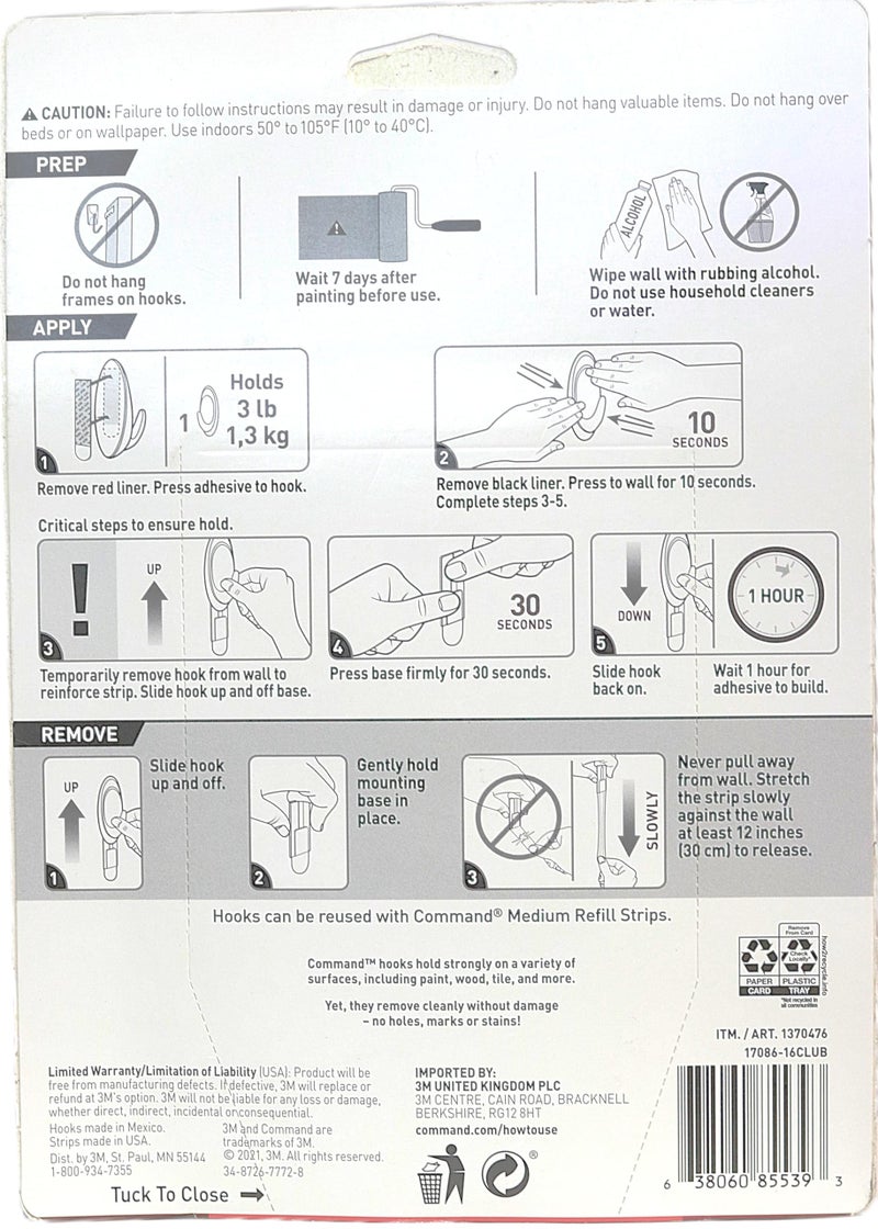 Command Utility Hooks, Damage Free Hanging Wall Hooks with Adhesive Strips, No Tools Wall Hooks, 16 White Hooks and 20 Strips - Image 2