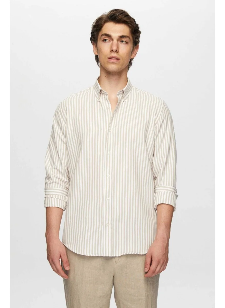 دي أس دامات Ds Groom Slim Fit Beige Striped Shirt 0HC02ORT11265