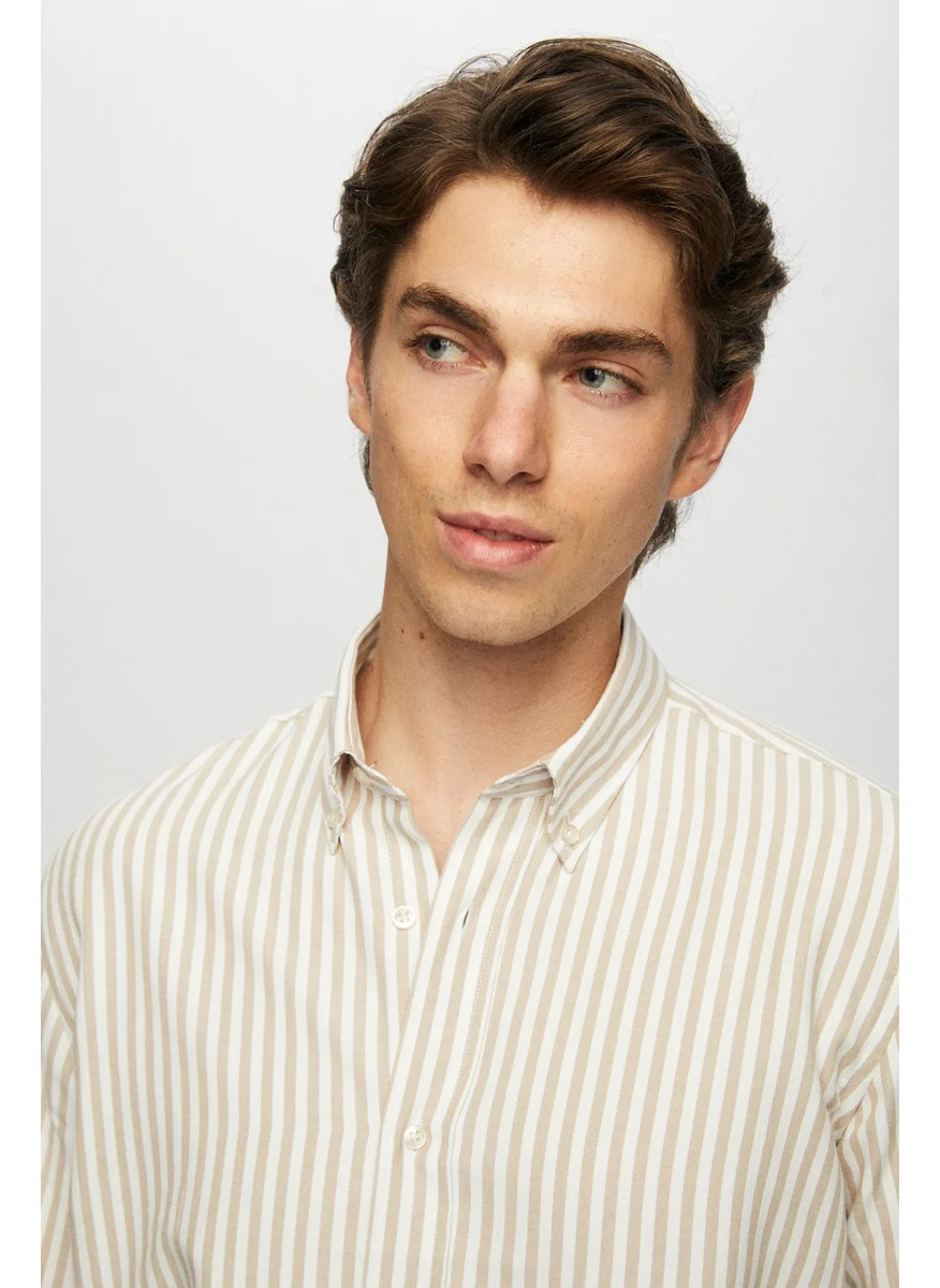 دي أس دامات Ds Groom Slim Fit Beige Striped Shirt 0HC02ORT11265