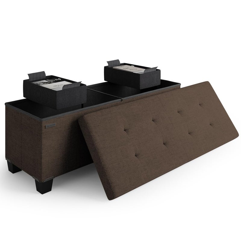 STORAGEBUD Storage Ottoman Bench with Bins 43in Storage Bench for Bedroom End of Bed Folding Foot Rest Ottoman for Living Room Max 660lbs Fabric Ottomans Brown