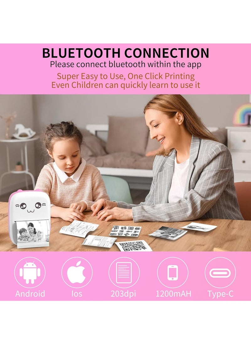 Generic Mini Photo Printer - Wireless Bluetooth Instant Thermal Printer with 10 Rolls Thermal Paper and Sticker - Portable Pocket Printer for Label Lists  - Image 1