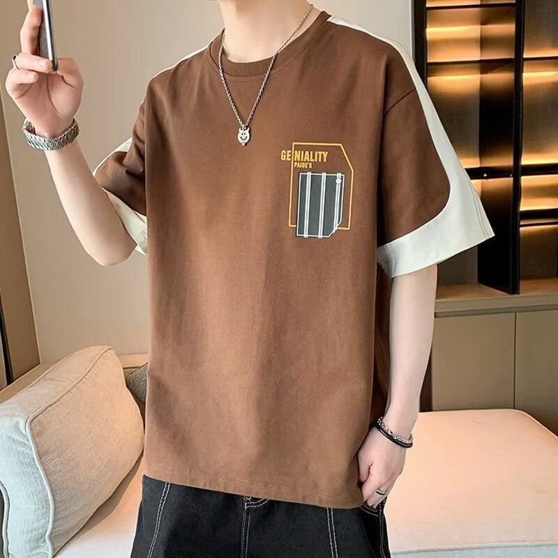 Men'S Short-Sleeved T-Shirt 2024 Arrival Hong Kong-Style Teenagers Trendy Loose All-Match Ins Ice Silk Thin Clothes - Image 1