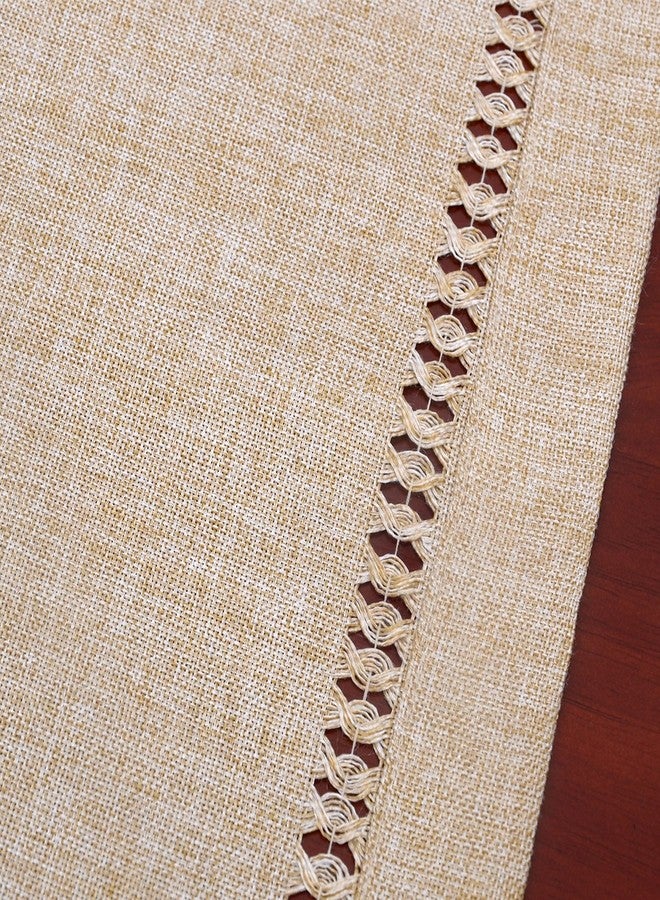Grelucgo Handmade Hemstitch Beige Table Runner Or Dresser Scarf, Rectangular 14 by 36 Inch - Image 2