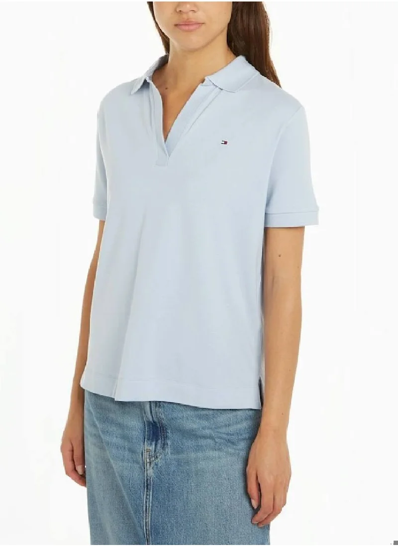 TOMMY HILFIGER Women's Open Placket Relaxed Polo -  Stretch cotton blend, Blue