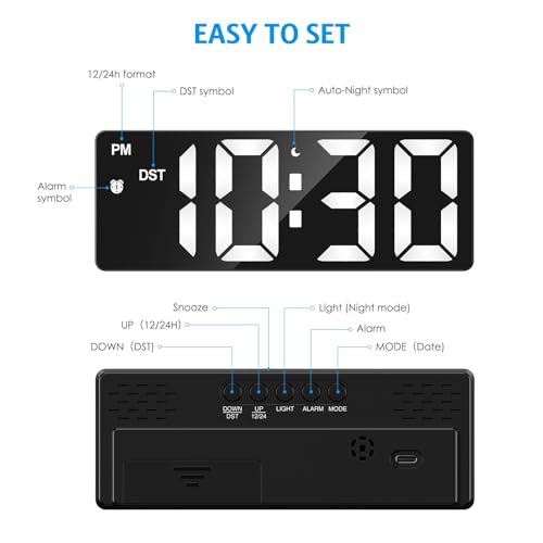 AMIR Digital Alarm Clock, Upgraded Small Digital Clock, Digital Clock Large Display, Dimmable Snooze DST 12/24H, Desk Clock for Home School Office - Image 4