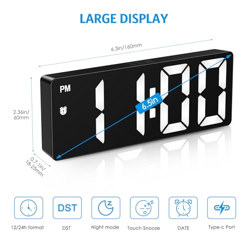 AMIR Digital Alarm Clock, Upgraded Small Digital Clock, Digital Clock Large Display, Dimmable Snooze DST 12/24H, Desk Clock for Home School Office - Image 2