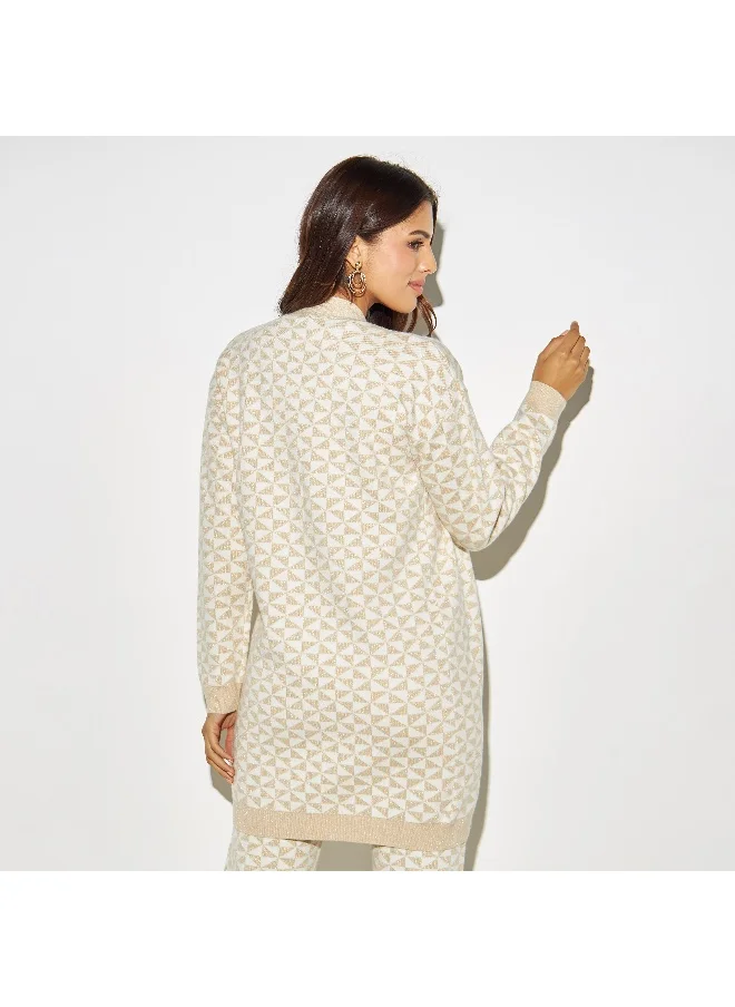 Iconic Iconic Jacquard Open Front Cardigan
